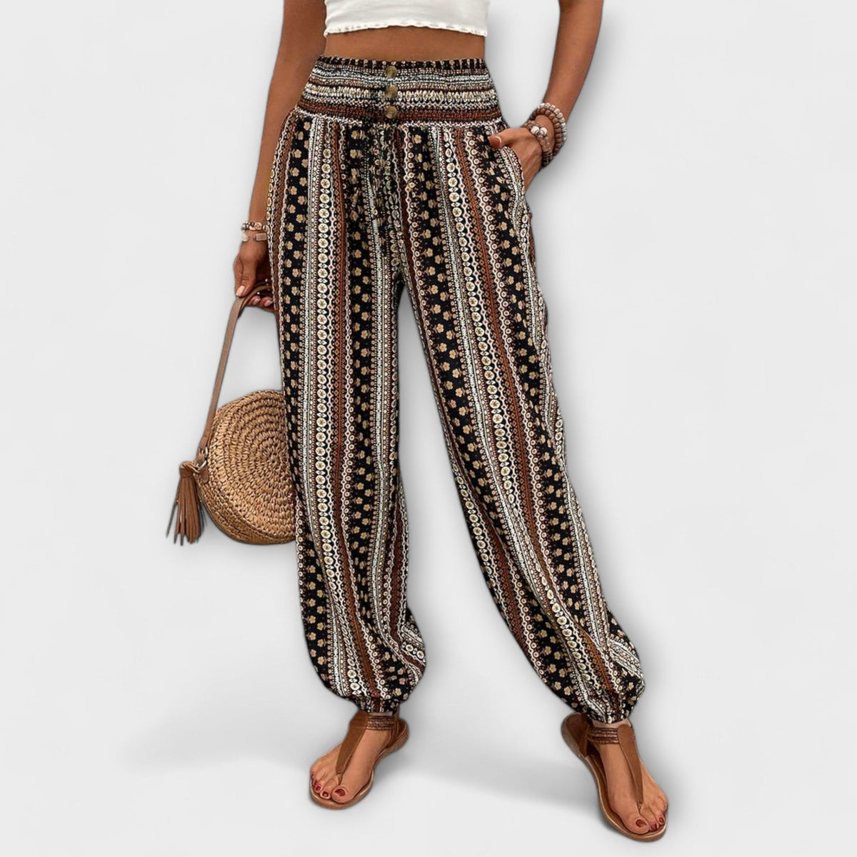 Scarlett - Pants with Ethnic Graphic Print