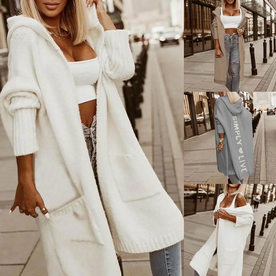 Women's Knee-Length Longline Coat, Long Sleeve Elegant Autumn Coat