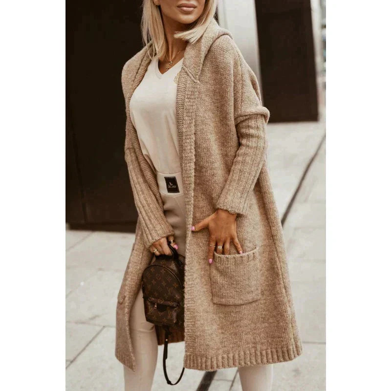 Women's Knee-Length Longline Coat, Long Sleeve Elegant Autumn Coat